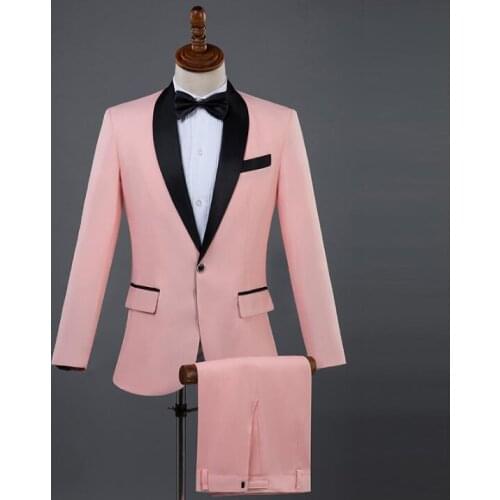 Singer star style dance stage pink clothing for men groom suit set with pants 2020 mens wedding suits costume formal dress tie