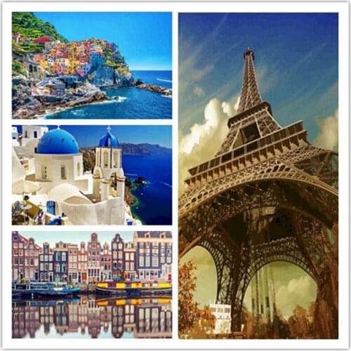 Frame City Building Painting By Numbers For Adults Kids Landscape Canvas DrawingHandpainted Kits Acrylic Paints Gift