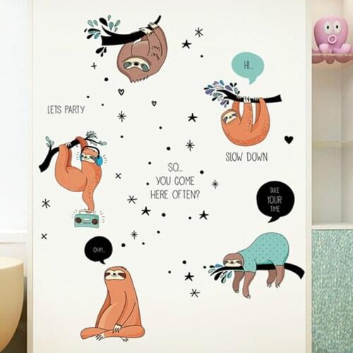 Cartoon Sloth Playing Wall Sticker Cute Animals Bradypod DIY Vinyl Mural Decals for Kids Room Kindergarten Nursery Decoration