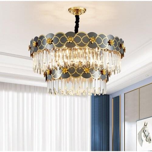Stainless Steel New Modern Design Round K9 Crystal Gold Black Hanging Chandelier Light For Hotel Ballroom