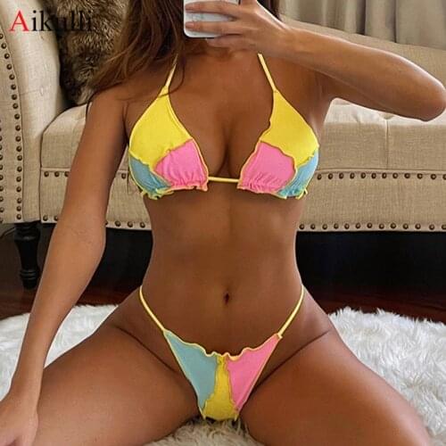 New Patchwork Bikinis Swimsuit Women Push Up Bikini set Swimwear 2021 Summer Beach Sexy String Micro Thong Biquini Bathing Suits