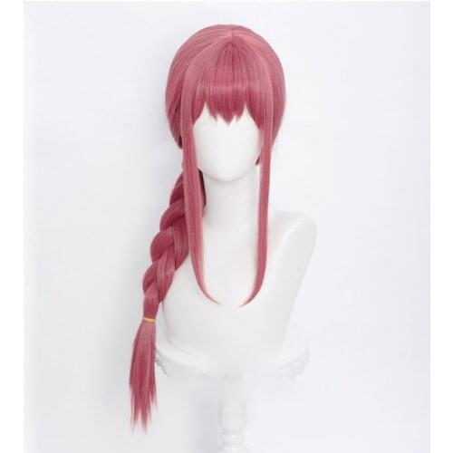Chainsaw Man Cosplay Wig Makima 70cm Long Braid Rose Red Heat Resistant Synthetic Hair Anime Cosplay Wigs + Wig Cap