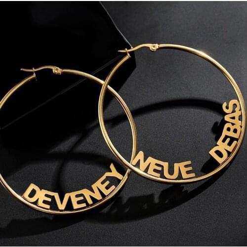 Name Customized Hoop Earrings Stainless Steel Brass Gold Plated Initial Trendy Personal Jewelry For Women