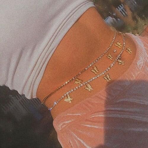 Sexy Shiny Crystal Butterfly Waist Chain For Women Body Jewelry Sexy Bikini Beach Body Chain Vintage Charms Body Accessories New