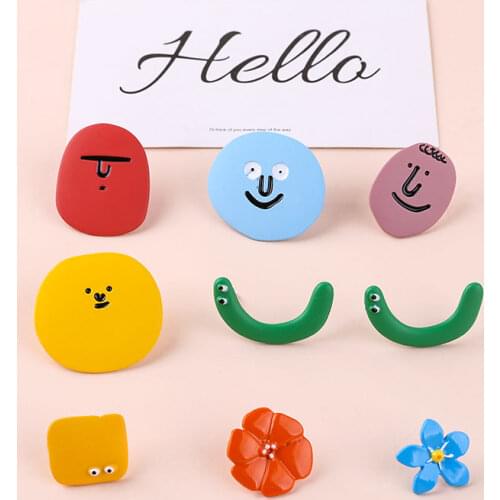 2pcs Candy color funny expression stud earrings for women jewelry alloy frosted spray paint needle earrings material accessories
