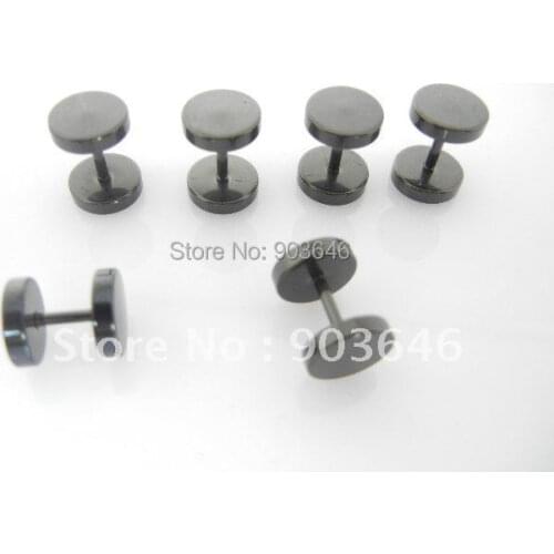 50pcs Stianless Steel Black Ear Stud Fake Ear Plug Look Like 8mm Body Piercing Jewelry Free Shippment