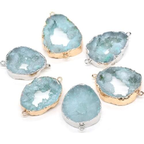 Trendy Natural Stone Crystal Pendant Charms Agates Druzy Connector for DIY Bracelet Necklace Making Fine Jewelry Findings