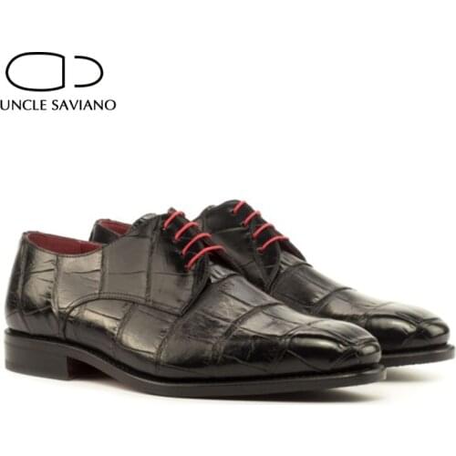 Uncle Saviano Derby Bridegroom Checkered Dress Formal Office Best Men Shoes Banquet Genuine Leather Business Designer Shoes