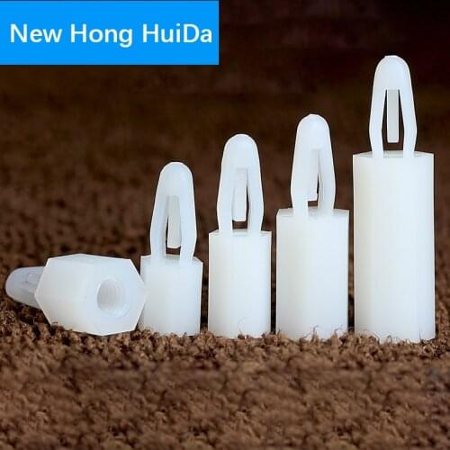 M3 M4 PUSH IN Spacing Screw For PCB Board Fixed Nylon Standoff Spacer Pillar with female thread White