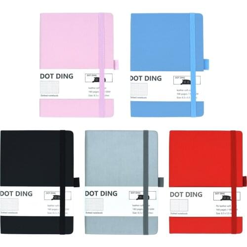 Hard Cover Journal Notebook with Dotted Grid Pages PU Leather Cover for Home Office School Stationery Supplies A5 Size