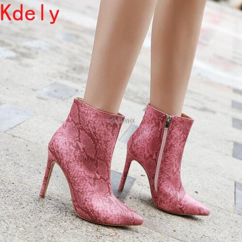 2021 Autumn Women Ankle White Snake Print Boots Shoes Chunky High Heels Fashion Booties Womens Single Boots Print For Ladies