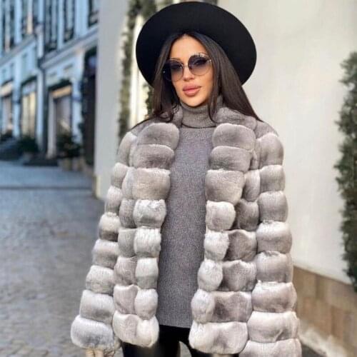 FURSARCAR Top Fashion Genuine Rex Rabbit Fur Imitate Chinchilla Color Fur Thick Warm Winter Women Wrap Coat Slim Female Coat