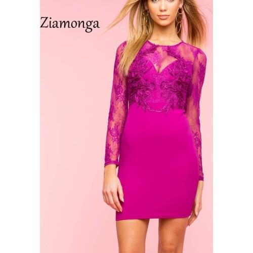 Ziamonga 2019 Winter Women Black Red Lace Dress Short Bandage Dress Long Sleeve Streetwear Sexy Bodycon Mini Dress Club Vestidos
