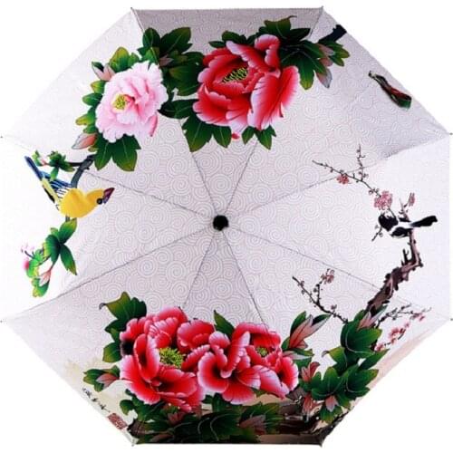 Fashion Three Folding Flower Painting Umbrella Women Anti-uv Sun Protection And Waterproof Rain Umbrellas Novelty Items Gift