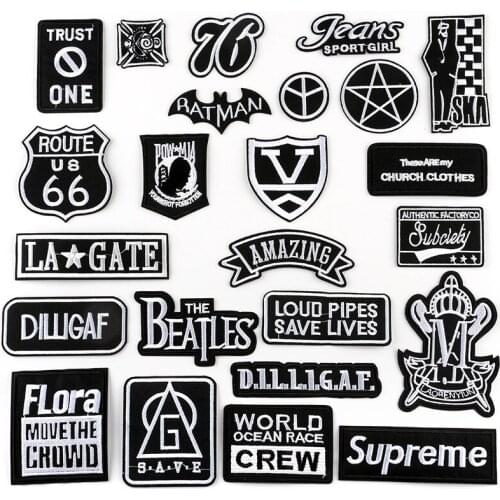 1PCS Cloth Paste Embroidery Black And White Letters English Patch Clothing Accessories Bag Shoes Hats Decorative Logo Badge