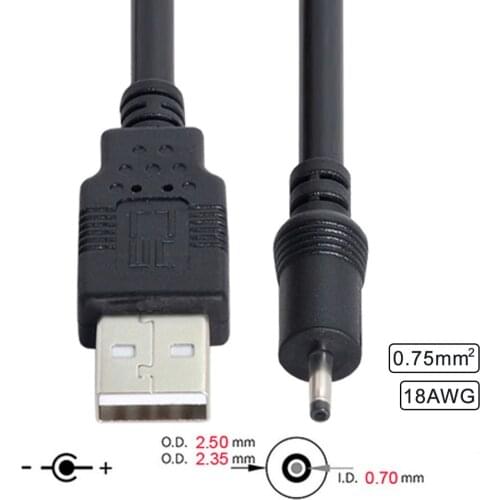 100cm 18AWG 0.75mm*2 USB 2.0 A Type Male to DC 2.50mm 2.35mm 0.7mm Power Plug 5V Cable