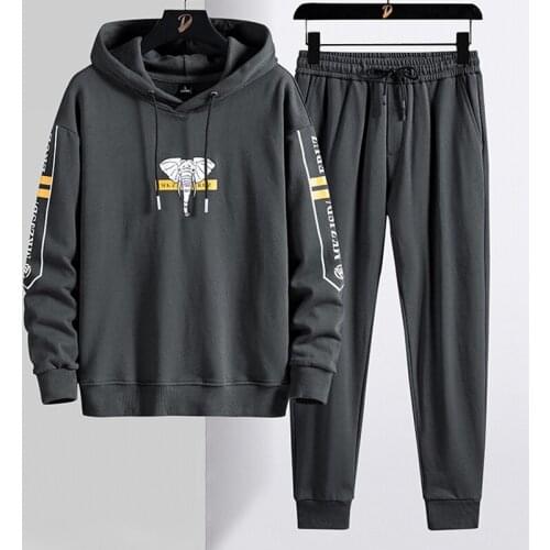 2021 New Fashion Plus size Hooded Tracksuit Men Pullover Hoodie+Pants 2 Piece Sets Men Elephant Printed Hip Hop Sweat Suits 8XL
