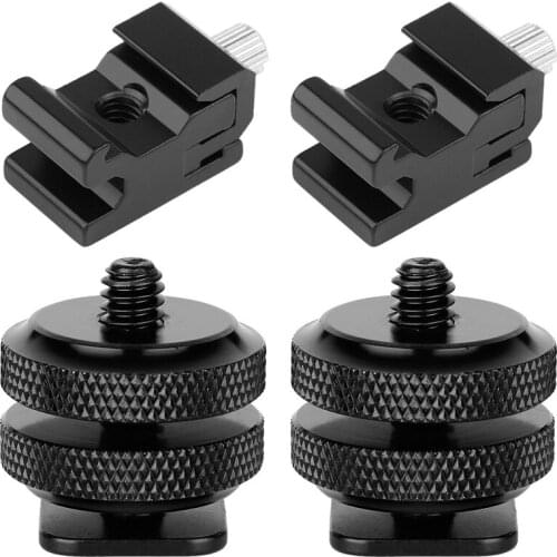 4 Pack Camera Combo Pack Hot Shoe Mount Adapter Cold Shoe Mount Adapter 1/4 Inch Hot Shoe Flash Shoe Mount For Dslr Camera