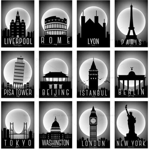 5D DIY Diamond Painting Building Cross Stitch Full Drill London New York City Night Scenery Mosaic Embroidery Art Room Decor