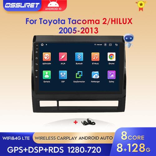 For Toyota Tacoma 2 & HILUX 2005-2013 Android 10 9'' Car GPS Radio Multimedia Navigation Wifi 4G LTE BT SWC 2G 32G USB FM Stereo