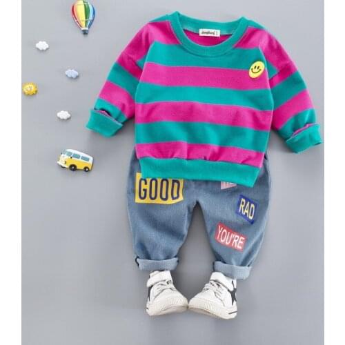 Brand Toddler Infant Child Kids Suits Baby Boys Stripe Smile Christmas Clothes Long Sleeve Hoodie Pants 2Pcs Outfits Sets