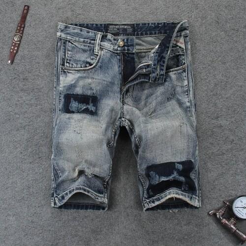 Italian Style Fashion Men Jeans High Quality Retro Gray Blue Designer Wash Ripped Denim Shorts Men Summer Vintage Short Jeans