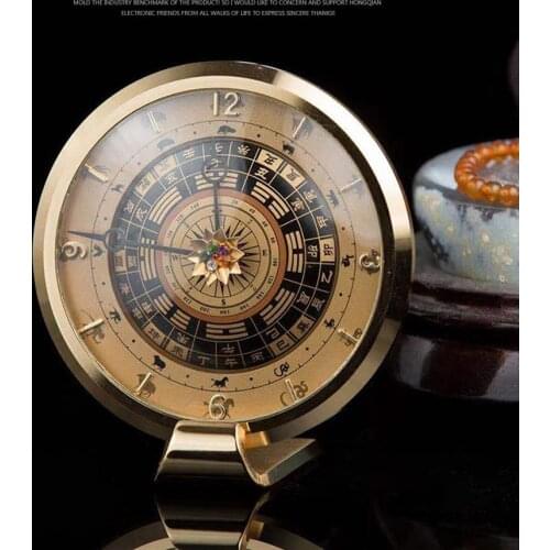 Hot Luxury Gossip Retro Table Clock Living Room Office Desktop Decoration Brass Desk Clock Table Watch Zodiac Desktop Ornaments