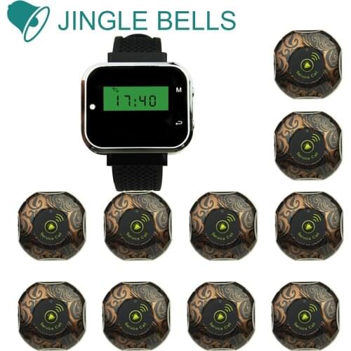 JINGLE BELLS 10 call buttons 1 watch pager restaurant waiter guest pager wireless paging calling system call pager call bells