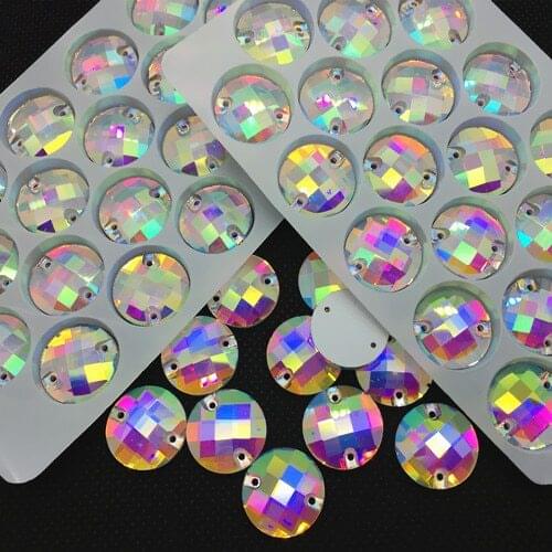Round Chessboard Sew On Stones Crystal Clear AB Flatback 2 holes 8mm 10mm 12mm 14mm 16mm 18mm Sewing Glass Crystal Beads