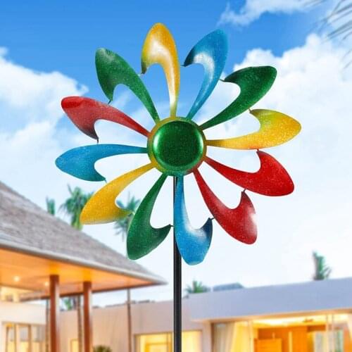 Windmill Garden Decor Colorful 12 Leaf Metal Wind Spinner Wind Sculpture For Yard Art Garden Decoration For Patio