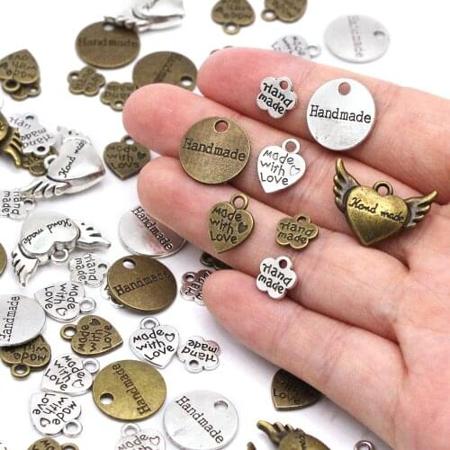 Metal Labels Heart Flower Round Handmade Labels Sliver Bronze Alloy Charm Hand Made With Love Tags For Clothing Accessories