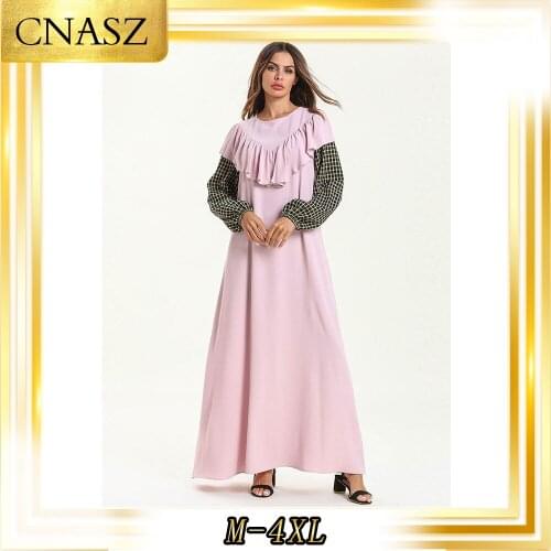 Muslim Dress Isamic Clothing Fashion Moroccan Kaftan Ruffled Large Size Womens Stitching Loose Autumn Abaya Femme Dress