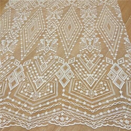 New Lace Fabric Heavy Embroidery Bridal Lace Fabric Rayon With Clear Sequins Large Patterns Lace Fabric 1 Yard
