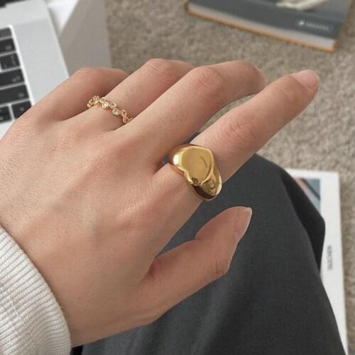 New Vintage Gold Heart Ring Real Gold Plated Stainless Steel Exquisite Love Heart Rings For Women Girls Fashion Jewelry Gift