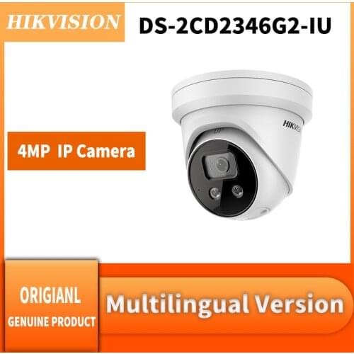 Hikvision Original DS-2CD2346G2-IU 4MP POE WDR IR DarkFighter Built-in Mic AcuSense Network Turret Camera
