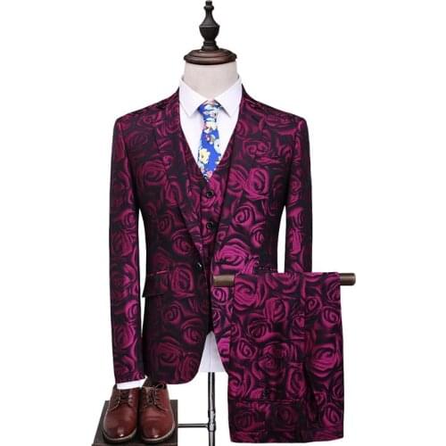 Jacket+Vest+Pants) 2018 Autumn High Quality Men Suits Fashion Embroidered Suits Mens Business Wedding Suit men Full Size