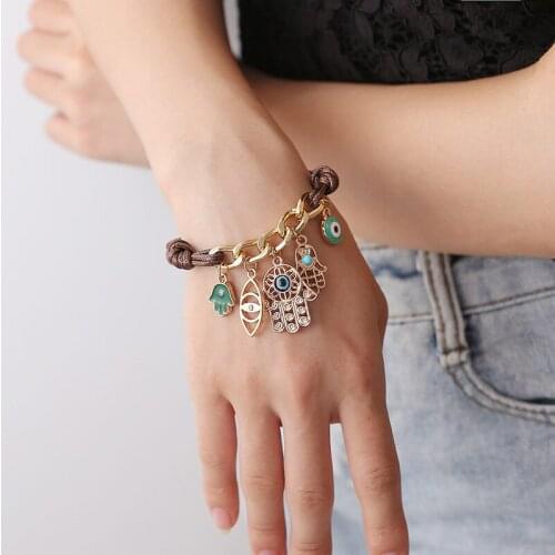 Miuoxion Bohemian Fashion Feature Gift Personality Demon Eye Palm Braided Bracelet for Womens Four Seasons Charm Jewelry