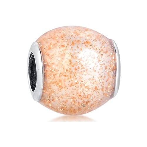 Fits for Pandora Charms Bracelets 100% 925 Sterling-Silver-Jewelry Glitter Ball Beads with Rose Golden Free Shipping