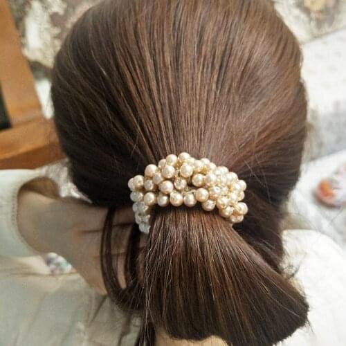 8 Colors Woman Elegant Pearl Hair Ties Beads Girls Elastic Hair Band Scrunchies Rubber Bands Ponytail Holders Hair Accessories