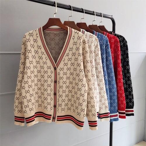 Luxury Design Women‘s Sweater Knitted Cardigan Coat Winter Plaid Stripe Loose Soft Wholesale Female New Long Sleeve Knitwear