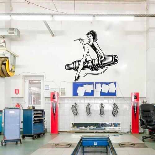 Large Sex Devil girl Car Repair Servic Piston Wrench Wall Sticker Aute Car Repair Servic Garage Wall Decal Vinyl Decor