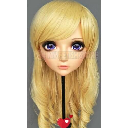 XiaoZhi-1)Female Sweet Girl Resin Half Head Kigurumi Mask With BJD Eyes Cosplay Japanese Anime Role Lolita Mask Crossdress Doll