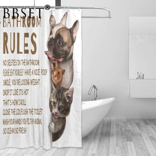Funny Animal Shower Curtain Interesting Quotes Cat and Dog Pattern Waterproof Multi-size Douchegordijn Bathroom Decor with Hooks