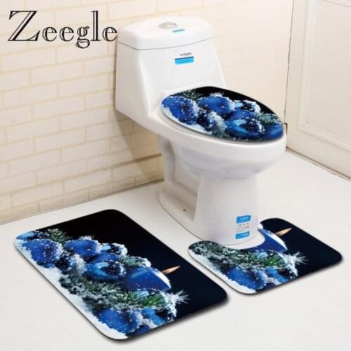 Zeegle 3pcs Bathroom Mat Set Toilet U Type Microfiber Bath Mat Lid Toilet Cover Mat Non Slip Floor Rug Flannel Toilet Foot Rug
