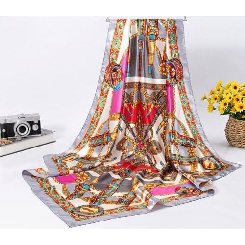 Bohemian Style Print Women Large Square Satin Scarf Mixed Neck Head Scarf Set 90*90cm