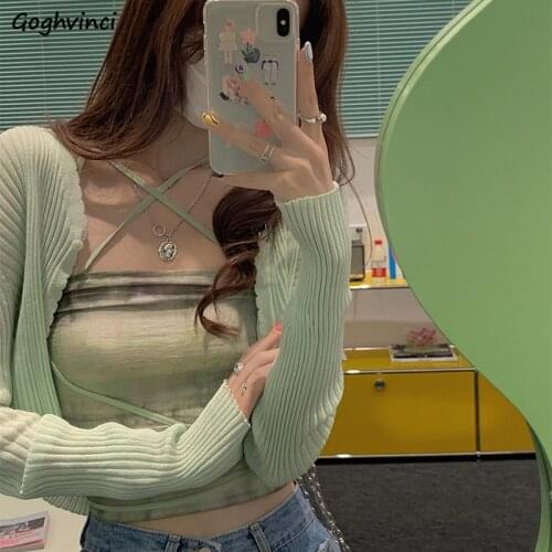 Women Cardigan Solid Slim Long Sleeve Crop Tops Summer Thin Outwear Knitted Sun-proof Casual All-match Clothes Female Korean Ins