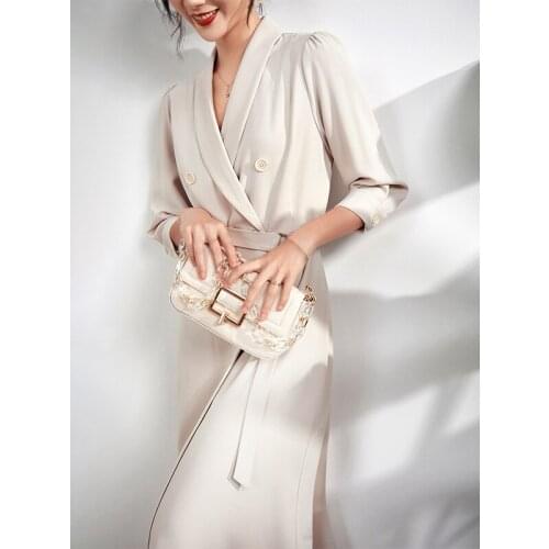 Dress Womens Long French Light Luxury Seven-Sleeve Lace-up Dress 2021 Autumn Double-breasted A-line Skirt Long Skirt Dress