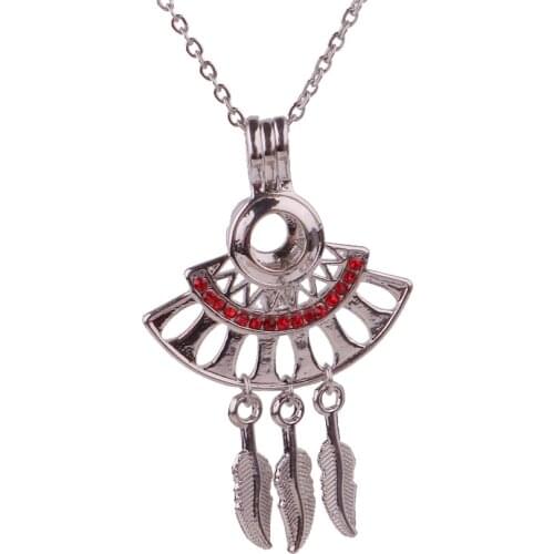 10pcs Copper sector Leaf tassel Beads Cage Essential Oil Diffuser Perfume Pearl Cage Locket necklace 45cm stainless steel chains