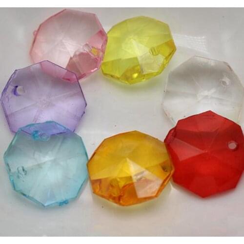 100 Mixed Color Transparent Acrylic Faceted Octagon Pendants 14mm Top Drilled