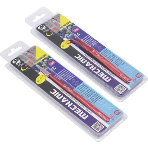 2pcs MECHANIC AK-KING Precision Curved Straight Tweezers Set Anti-Static Stainless Steel Tweezers Makeup Phone Repair Hand Tools